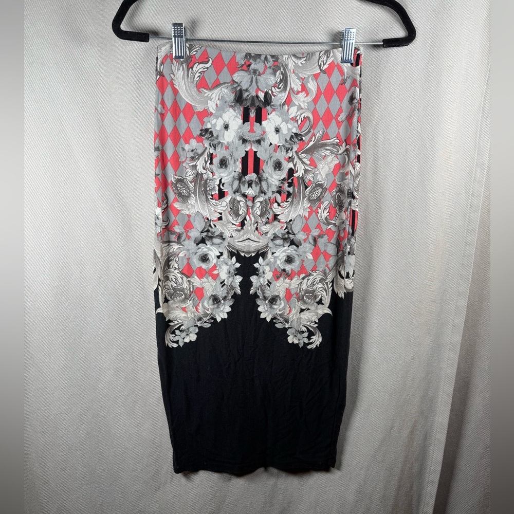 ASOS Kaleidoscope Patterned Pencil Midi Skirt - Size 4 in Black/Pink and White